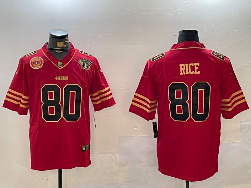 Men San Francisco 49ers #80 Rice Red Gold 2024 Nike Limited NFL Jersey style 12305
